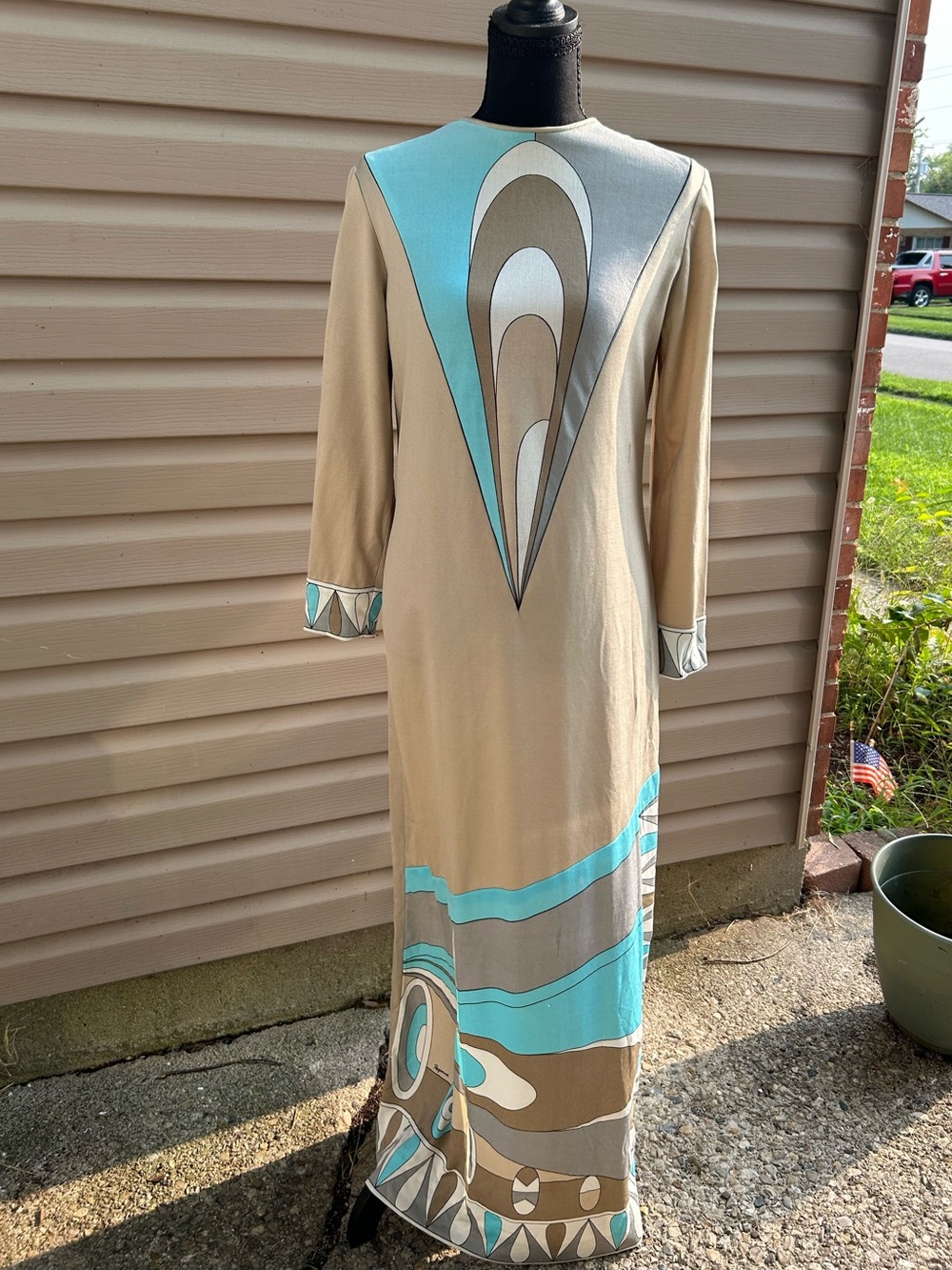 Paganne by Gene Berk Vintage 70s Maxi Mod Longsleeve Dress Size 10 Hippie